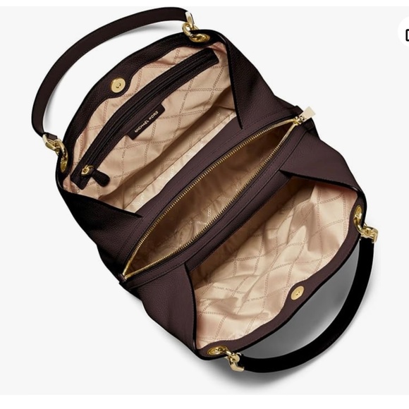 MICHAEL KORS KENSINGTON LARGE PEBBLED LEATHER TOTE BAG  CHOCOLATE BROWN - Picture 3 of 8